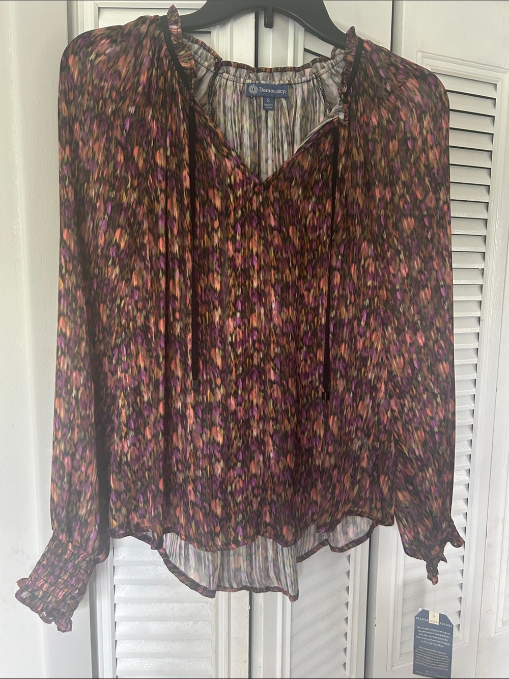 Democracy Purple Multicolor Floral Peasant Blouse